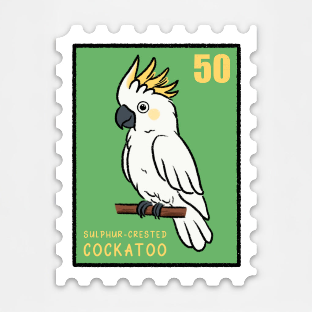Cockatoo Postage Stamp - Die-cut Vinyl Sticker